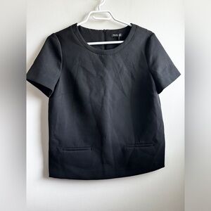 NWT MASSIMO DUTTI Crewneck short sleeve sweater with pockets, black size 8